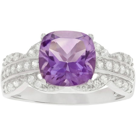 Alexandria Collection Women's Square-Cut Amethyst Sterling Silver CZ Engagement Ring, Purple