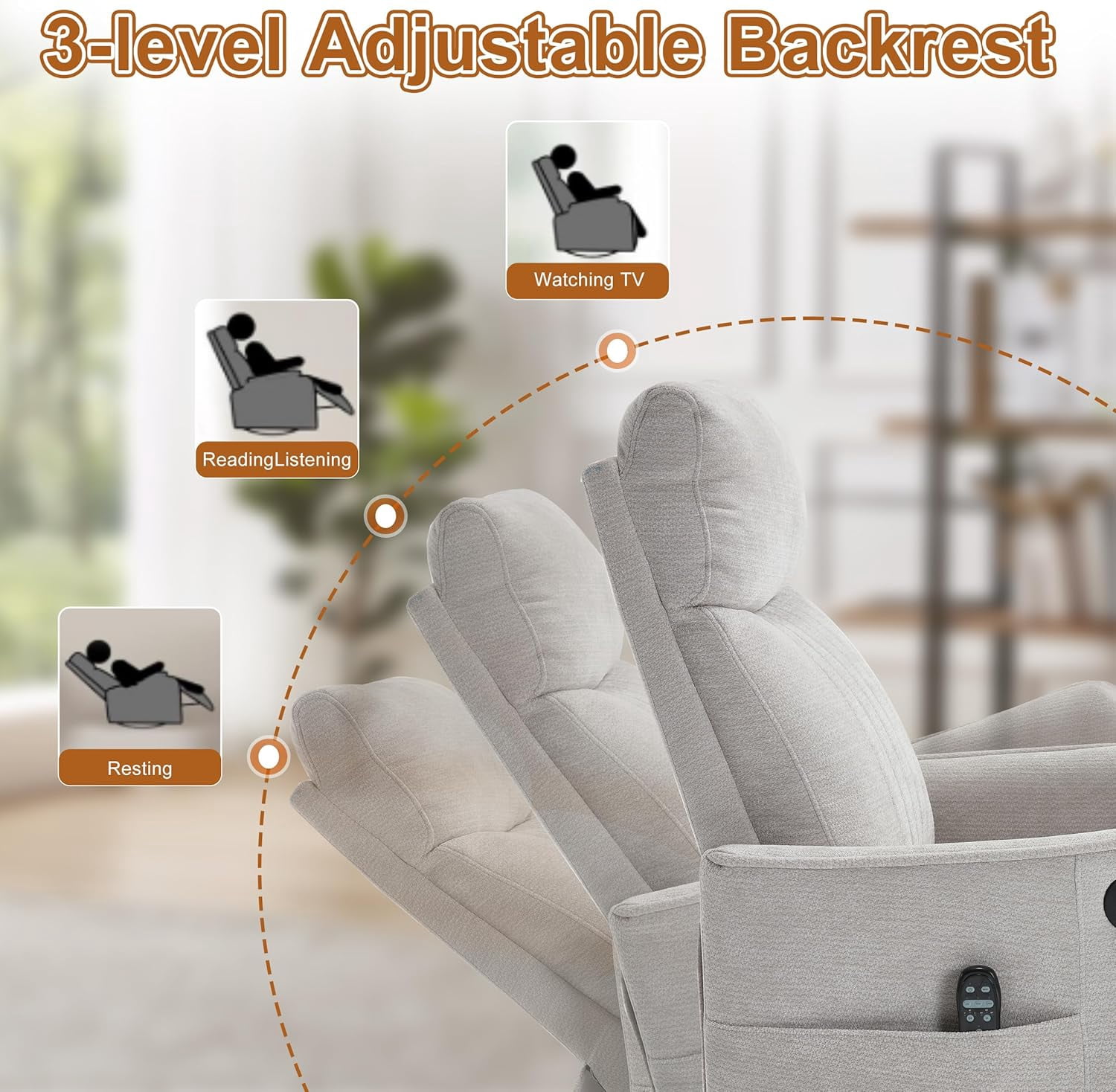 AENKYO Swivel Recliner Chair, Manual Rocking Massage Chair, Heated for Adults, for Living Room,Light Gray Chenille