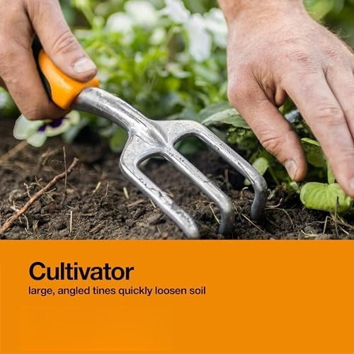 3-in-1 Garden Tool Set, Polished Cast-Aluminum Heads for Rust Resistance, Heavy-Duty Trowel, Transplanter & Cultivator for Digging and Planting, Non-Slip SoftGrip Handles Reduce Fatigue