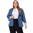 thumbnail image 1 of GRACE & GRANDEUR Blazer à Revers Cranté à Rayures Contrastées pour Femmes Grande Taille Gris Bleu 4X, 1 of 5