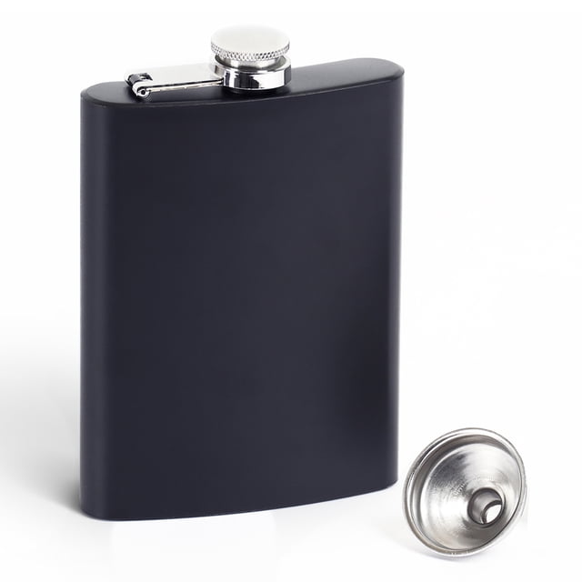TOPTIE Stainless Steel Leakproof Flask with Funnel - 8oz Whiskey Flask for Men Outgoing (Black)