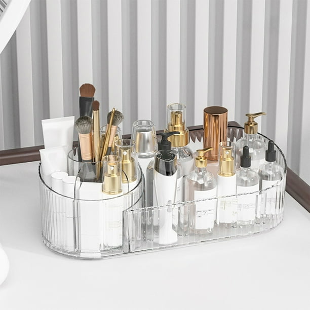 Organizadores de armario y almacenamiento Organizador de maquillaje giratorio Bandeja de almacenamiento de cosméticos con compartimento Estuche organizador de pinceles de maquillaje y brillo de labios