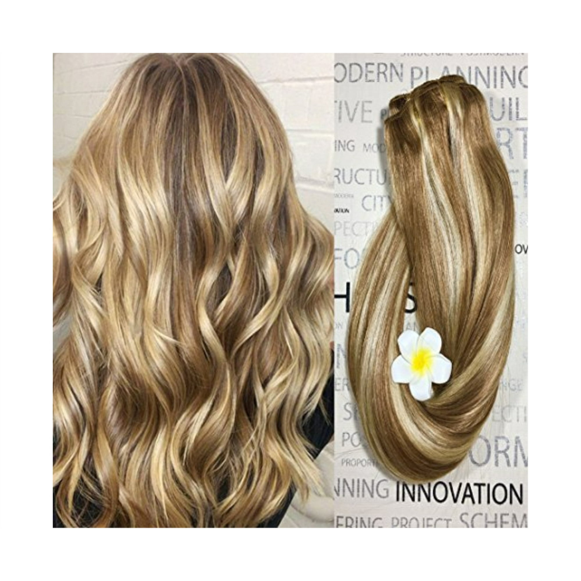 Clip In Hair Extensions Human Hair Dirty Blonde Highlights 16 Inch Balayage Ombre Long Hair Extensions Clip On For Fine Hair Full Head 12 613 Straight