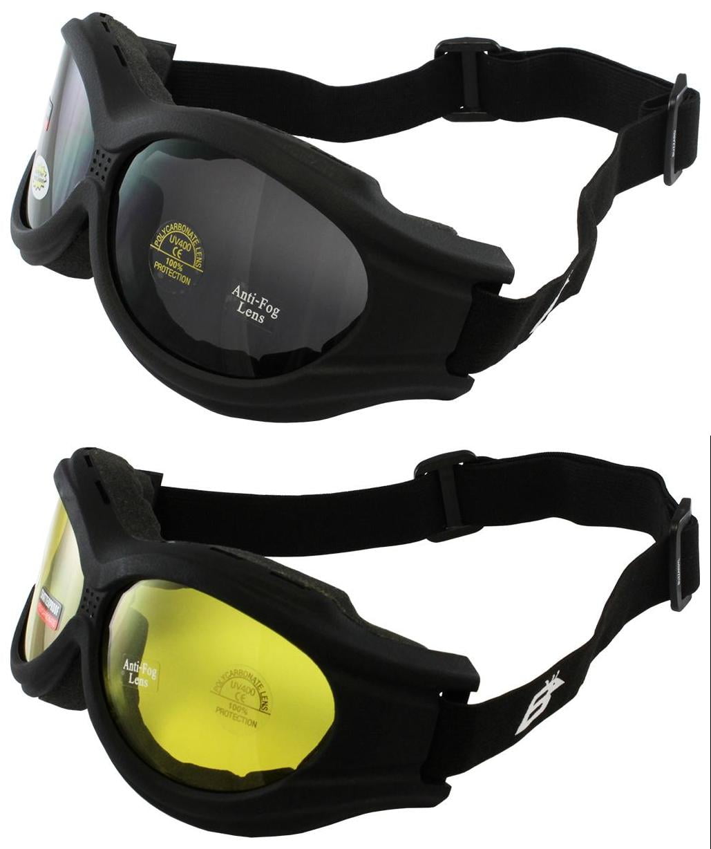 2 Pairs Birdz Eyewear Buzzard Motorcycle Goggles Black Frames Smoke ...