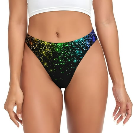 Qokaie Night Rainbow Sparkles Printed Women s Cotton Thong Underwear  Sexy Breathable Panties G-string-XX-Large