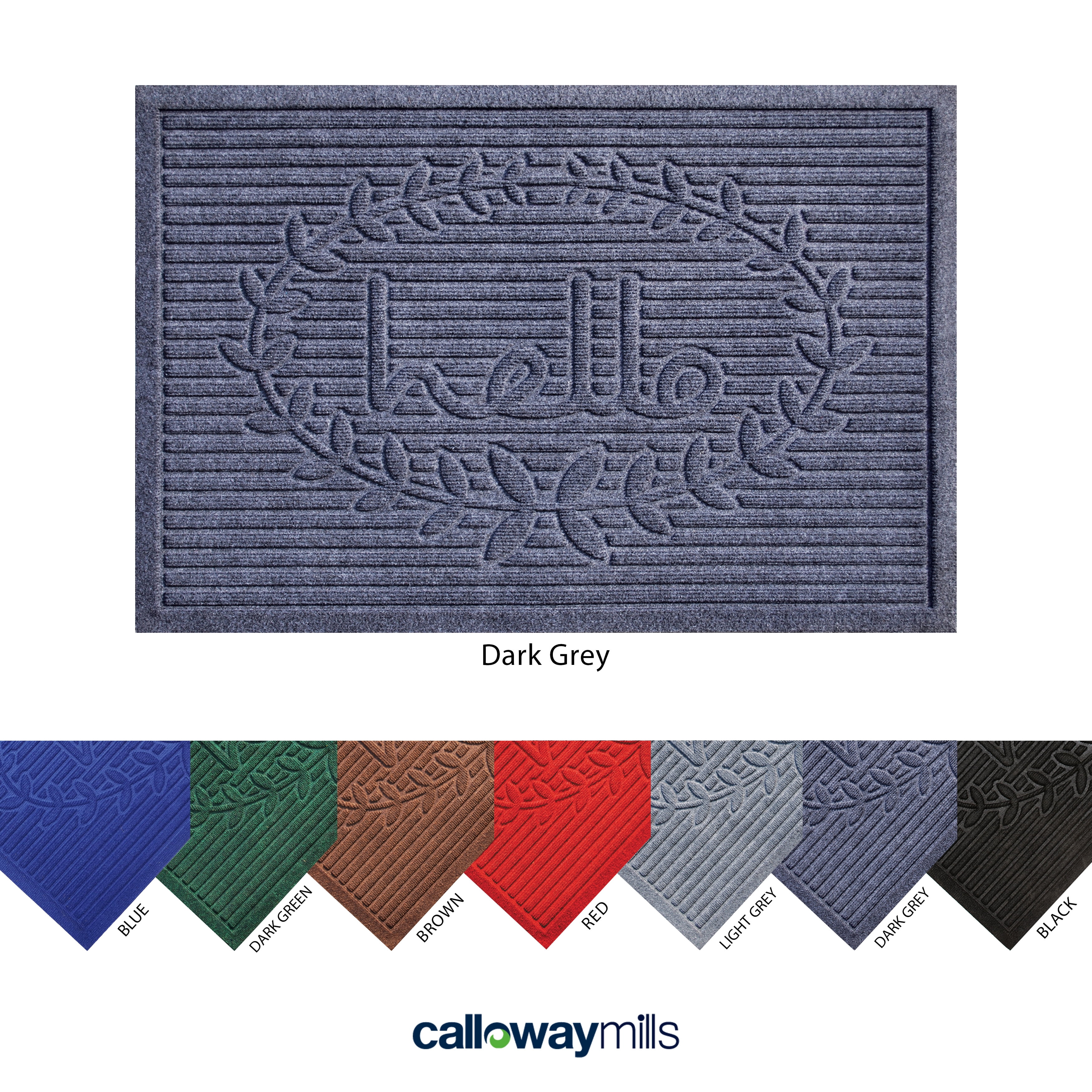 Calloway Mills 103163660 Poly Hello Indoor/Outdoor Mat, 3' x 5', Dark Grey