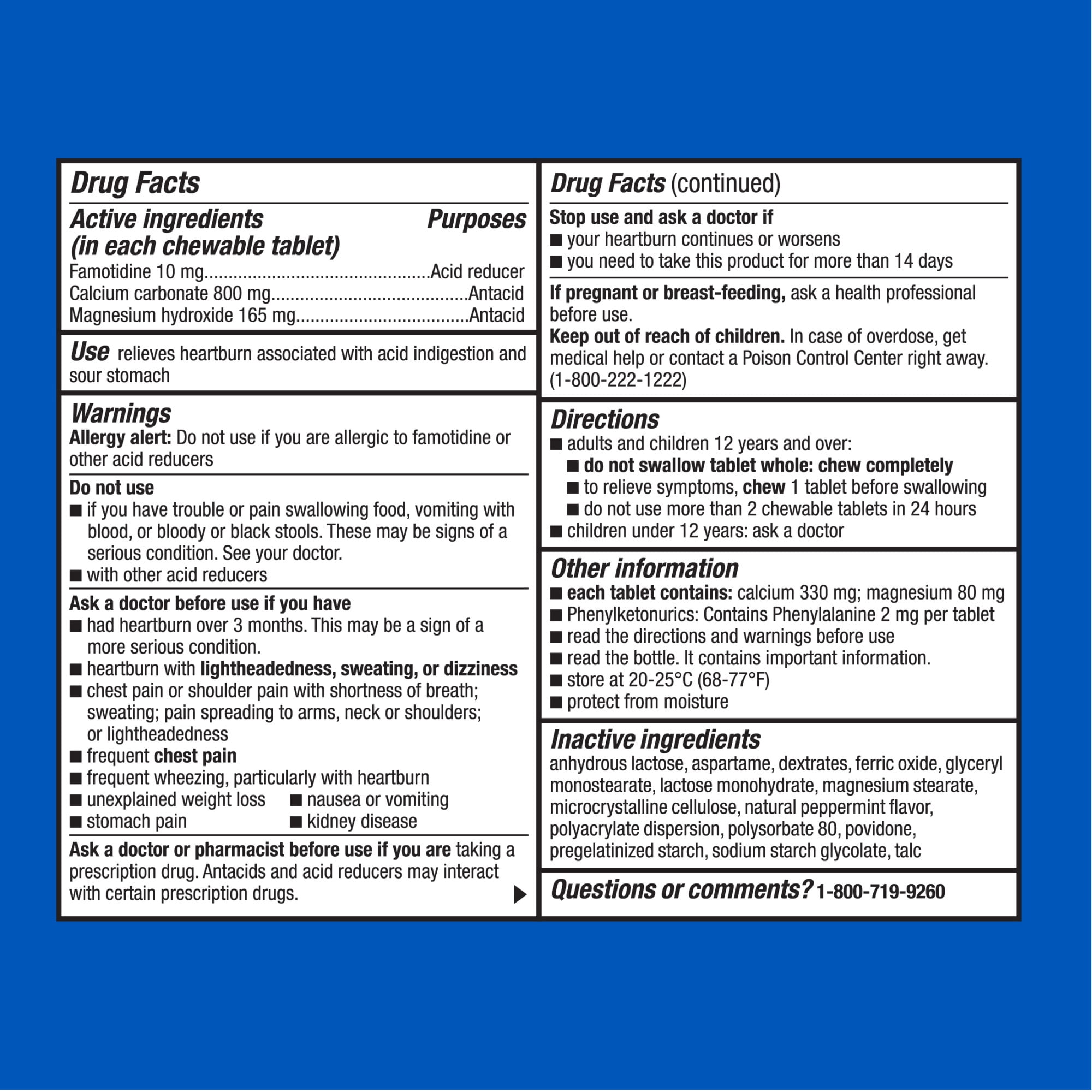 Equate Dual-Action Acid Reducer Complete, Mint Chewable Tablets, 50 Count, Compare to Pepcid Complete Active Ingredients