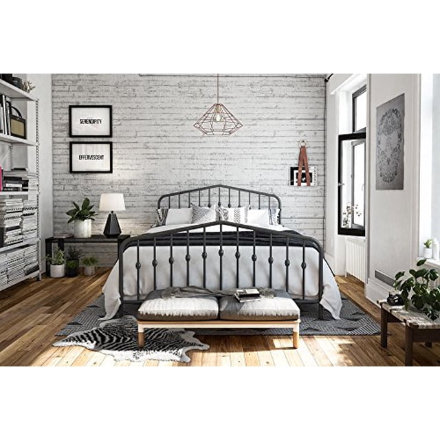 Novogratz Bushwick Lit en Métal avec Tête de Lit et Pied de Lit / Design Moderne / Format Grand Lit - Gris