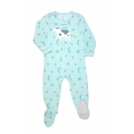 Carter's Toddler Girl's Cow Moon, Stars Turquoise Fleece Footed Pajama Sleeper, Size 4T
