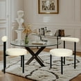 thumbnail image 3 of Boucle Dining Chairs Set of 2, Upholstered Velvet Dining Room Chairs Modern Round Dining Chair with Black Metal Legs , Cream, 3 of 8