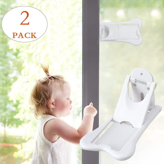 HBMYN 2-Pack Child Safety Sliding Door Locks with Removable Adhesive,White
