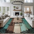 thumbnail image 3 of Vintage Boho Area Rugs 5'x8', Washable Small Throw Rugs for Classroom Bedroom, Farmhouse Retro Teal Brown Wooden Grain Indoor Outdoor Rug Non-Slip Low Pile Carpet Runner Reversible Floor Mats, 3 of 8