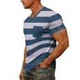 thumbnail image 4 of Yifymode Men's V Neck Short Sleeve T-Shirt, Wide Horizontal Stripe Print Chest Pocket Casual Top Blue L, 4 of 7