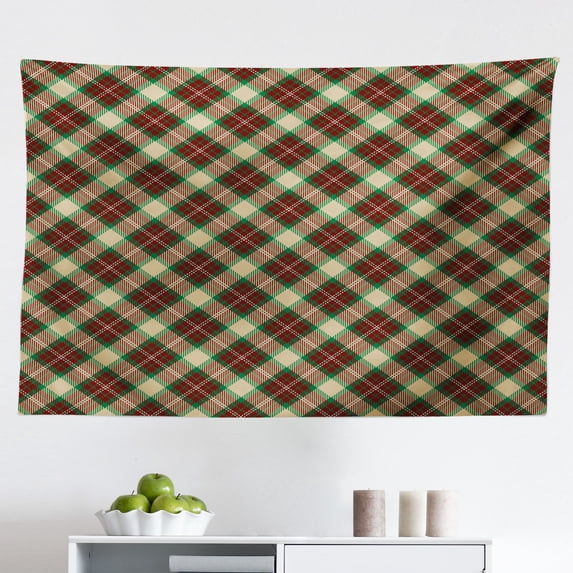 Tartan Tapestry, Scottish Style Ornament Tartan Tiles in Pastel Tones Geometric Classic, Fabric Wall Hanging Decor for Bedroom Living Room Dorm, 2 Sizes, Pale Green Pale Brown, by Ambesonne