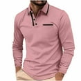 thumbnail image 2 of QUNYINEY Long Sleeve Tshirts Shirts for Men Solid Collared Casual Pink Tops Drop Shoulder Pullover Loose Button with Pocket T-Shirts, 2 of 9