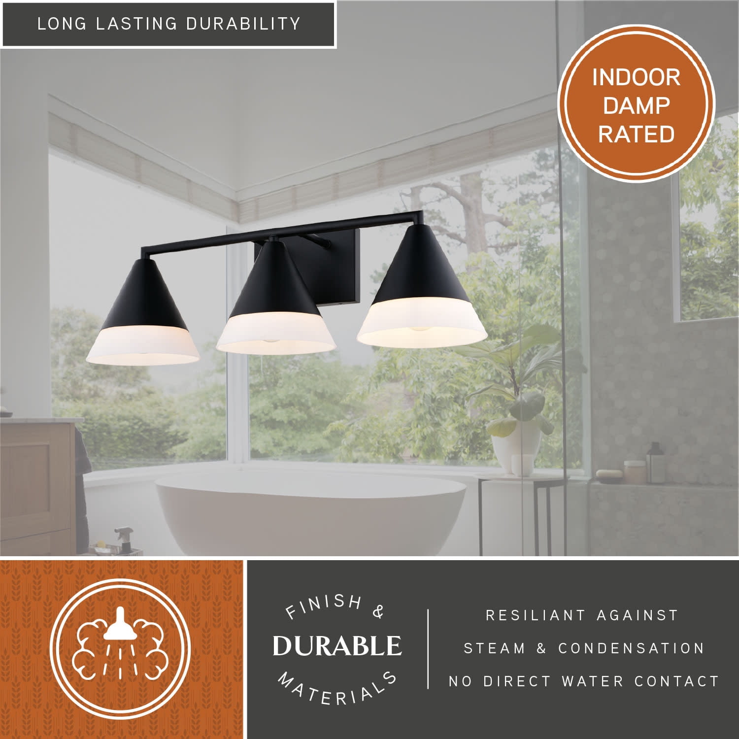 Winthrop 3-Light 25.25 in. Wide Matte Black Modern Contemporary Bathroom Vanity Lighting Fixture, Etched White Cone Glass Shade, Dimmable, LED Compatible, Over the Mirror Mounted Metal Wall Sconce