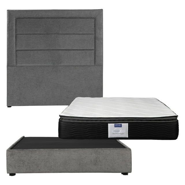 Box Base Cama Matrimonial+Cabecera Blend Gris Oscuro+Colchon Restonic Legan