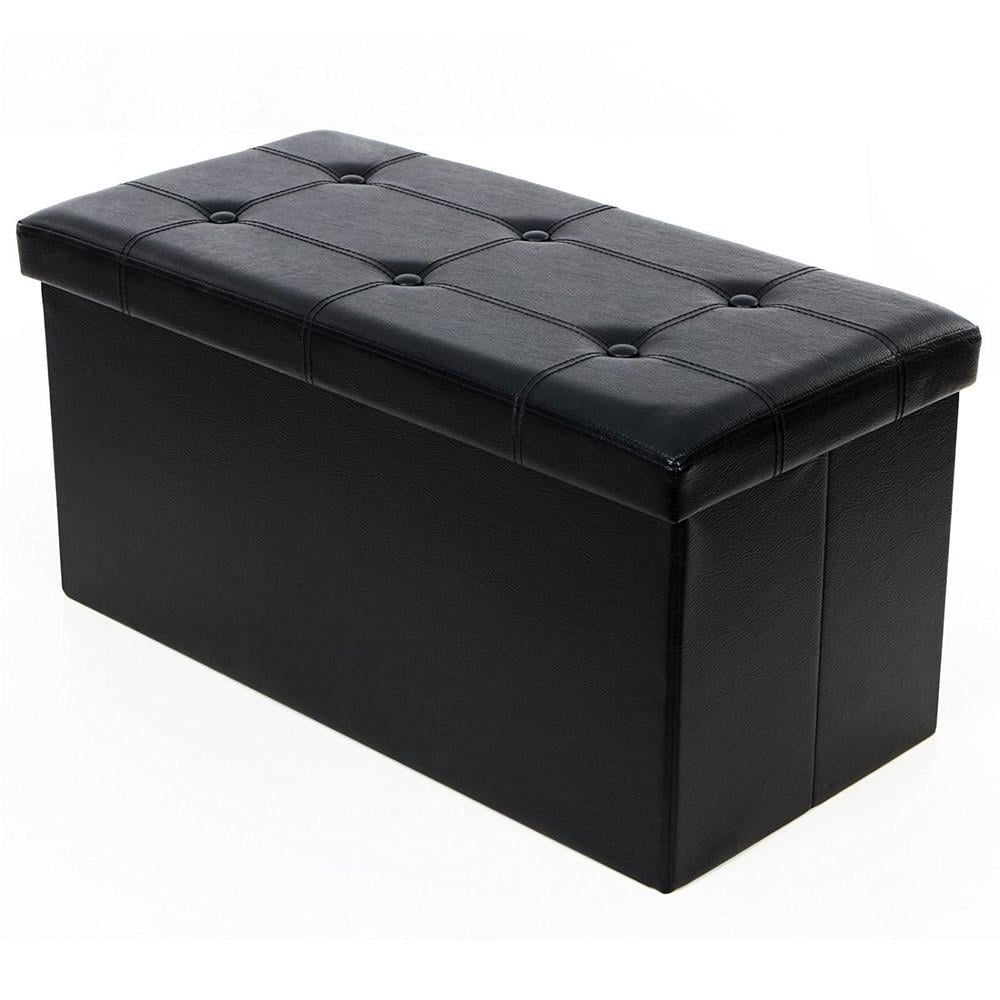 Winado Modern PVC Leather Rectangle Footstool,Ottoman Storage Box With Line and Buckle,Black