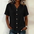 thumbnail image 2 of Edvintorg Button Down Shirts for Women Cotton Linen Turndown Collar Loose Tops Summer Short Sleeve Lightweight Casual Blouse Trendy Womens Clothes Black S, 2 of 9