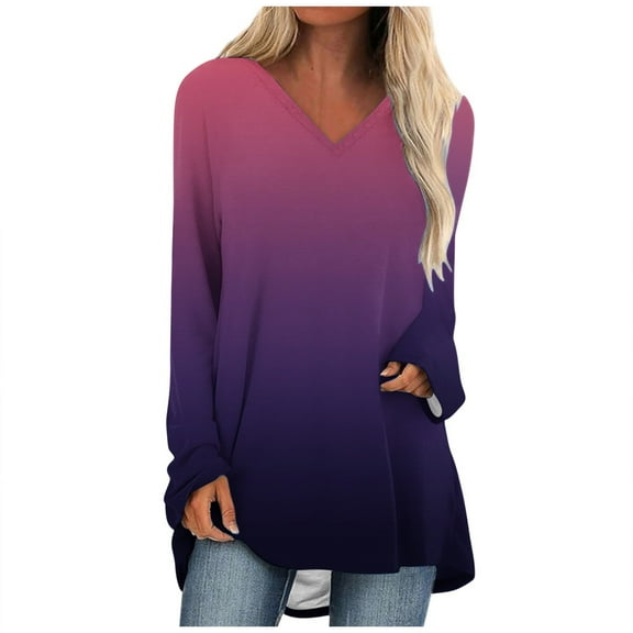bnaln Long Sleeve Tops Womens Casual T-Shirts V Neck Loose Fit Pullover Lightweight Plain Tshirt Fall Comfy Casual Sweatshirts Baggy Trendy Jumpers Going Out Tops Streetwear
