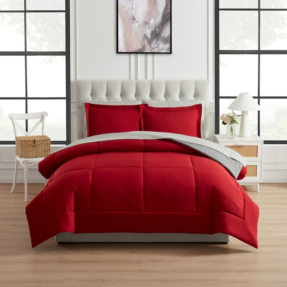 Mainstays All in One Reversible Comforter and Sheet set- 7 Piece, Full, Red