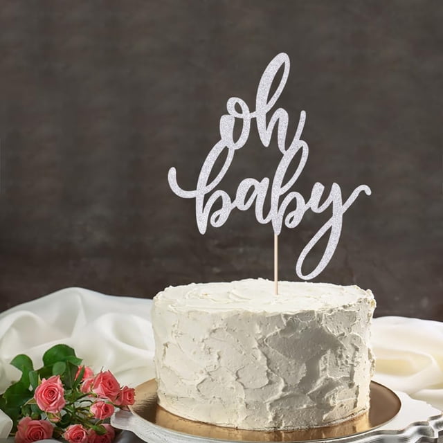 Cake topper Qertesl con brillo plateado Oh Baby