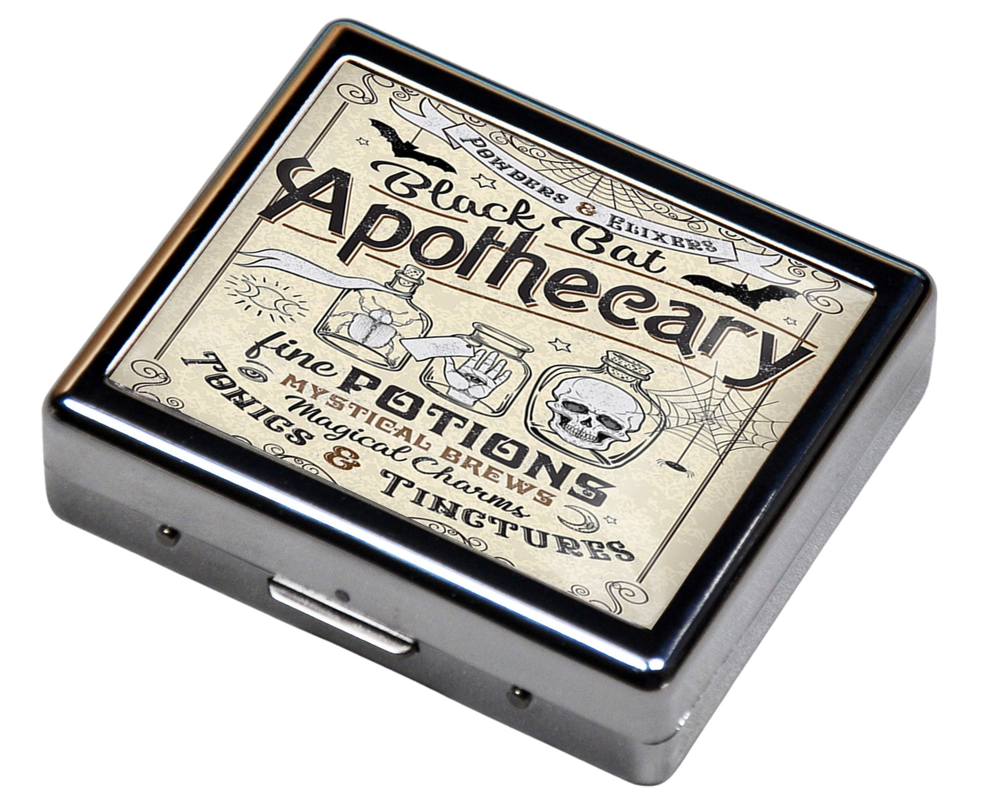 Apothecary 7 Days Chromed Shiny Silver Pill Organizer with Mirror Inside Has 8 Separate Compartments Rectangle Cute Travel Pill Organizer for Purse 7 Days Pill Box Pill Case