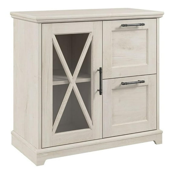 Maklaine Engineered Wood Lateral File Cabinet with Shelves in Linen White Oak