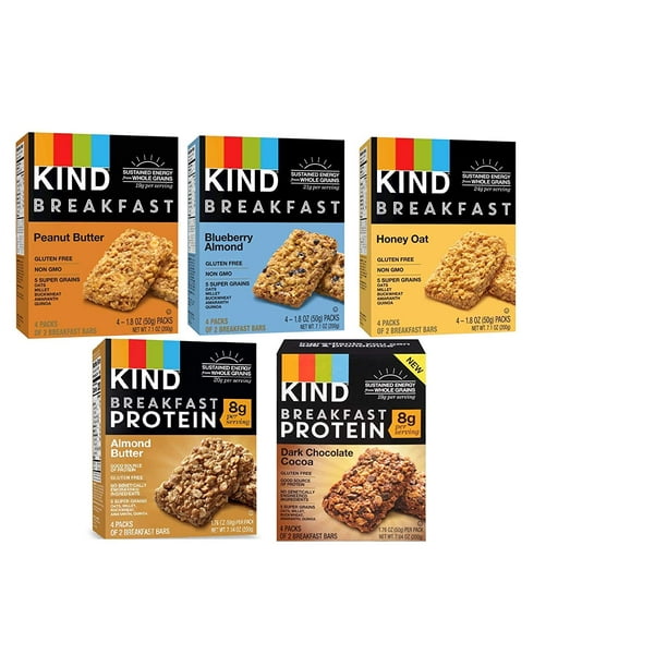 Kind, Breakfast Bars, Variety 5 Box (8ct ea) Dark Chocolate Cocoa