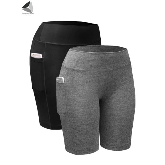 PULLIMORE Women High Waist Athletic Biker Shorts Workout Running Yoga Compression Pants With Side Pockets (Black,XXL)