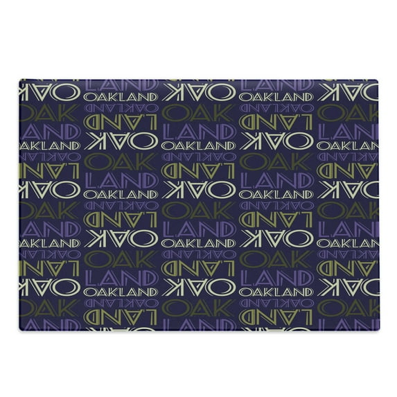 Oakland Cutting Board, Repetitive Modern and Graphic Lettering Layout, Decorative Tempered Glass Cutting and Serving Board, in 3 Sizes, by Ambesonne