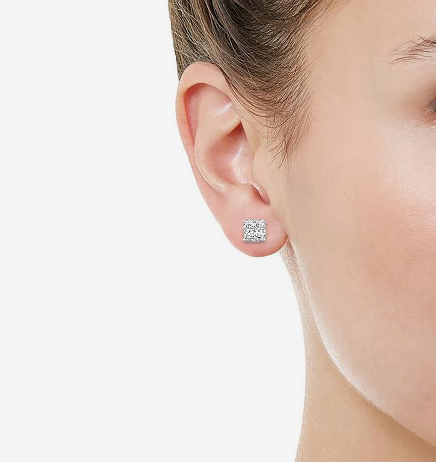 1/2Ct Diamond Cushion Stud Earrings Set in Sterling Silver (0.50)