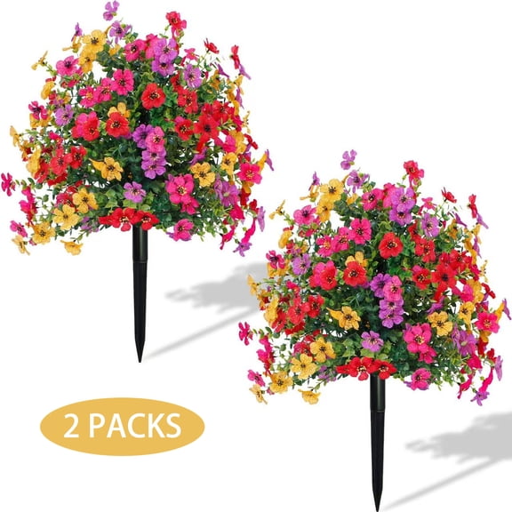 2 Pack Artificial Fall Flowers, Autumn Faux Silk Flowers Fake Plants Fall Decoration for Home Outdoor Garden Porch
