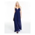 thumbnail image 1 of CITY STUDIO Womens Navy Slitted Sheer Spaghetti Strap V Neck Maxi Evening Fit + Flare Dress Juniors 0, 1 of 4