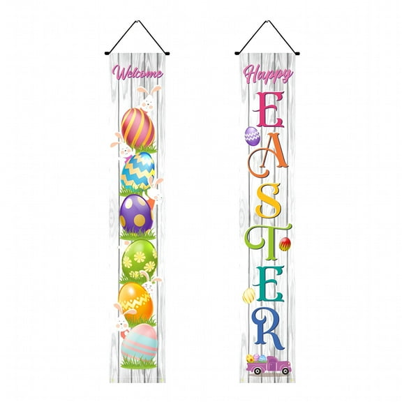 LAMIRO 1 Pair Easter Decoration Porch Sign,Colorful Happy Easter Hanging Sign Backdrop for Spring Home Garden Indoor Outdoor Wall Decoration