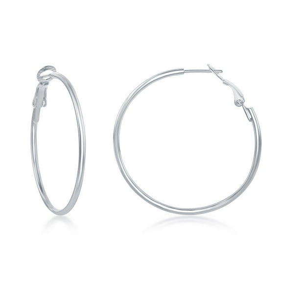 925 Sterling Silver Italian 2x40mm High Polished Omega Clip Hoop Earrings