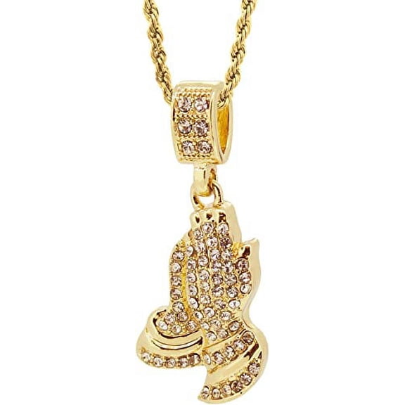 Hip Hop Bling Gold Tone Holy Praying Hands Pendant 24" Rope Chain #1012