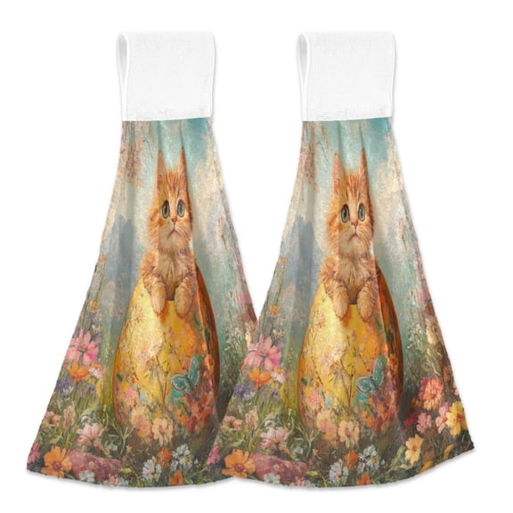 BZSMCE Hanging Hand Towels Fashion Whiskered Wonder in Bloom Pattern 2-Pack - Velcro Style Bathroom Kitchen Towels