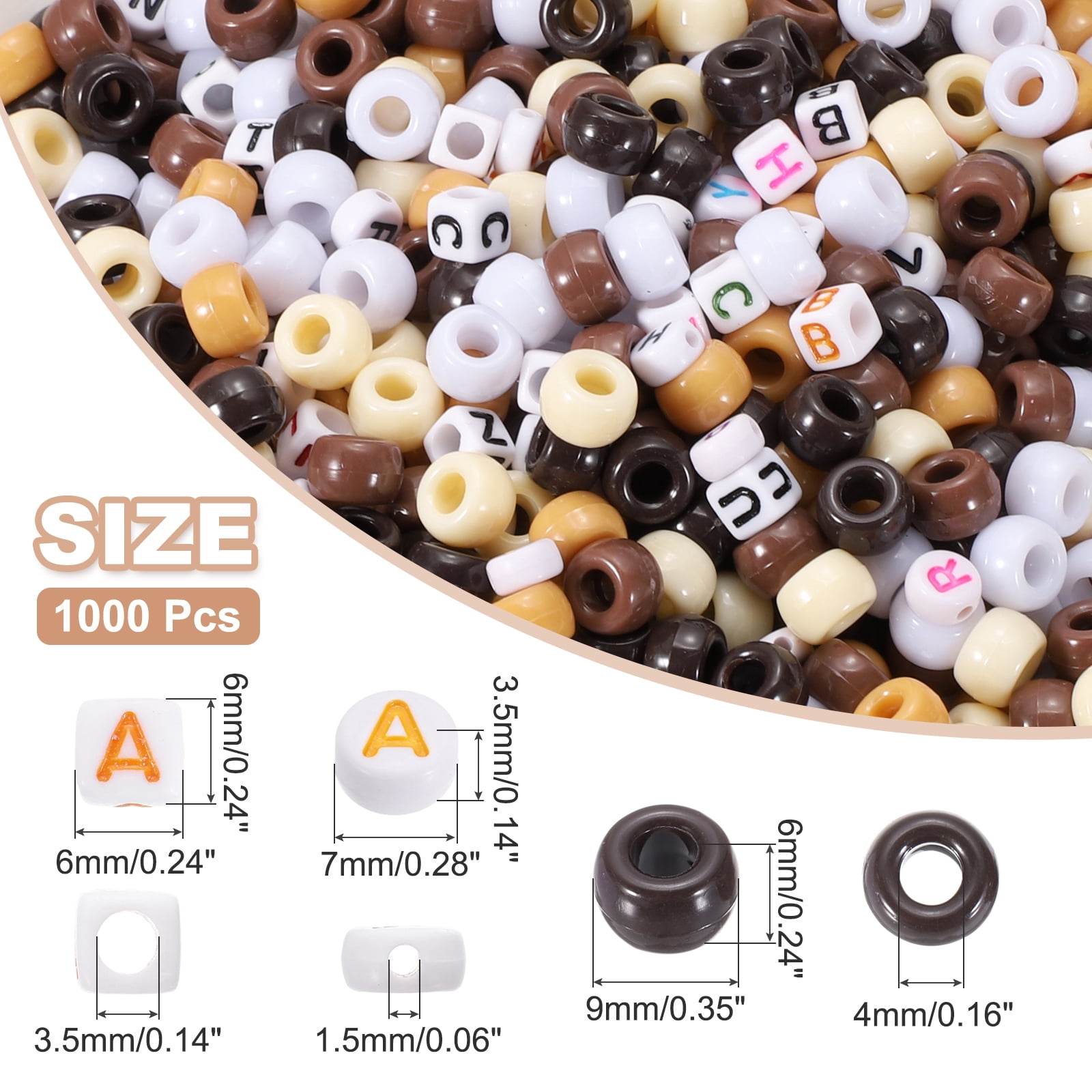 Uxcell 1000 Pcs Pony Beads 6 x 9 mm Acrylic Friendship Bracelet Making Kit with Letter Bead, Brown