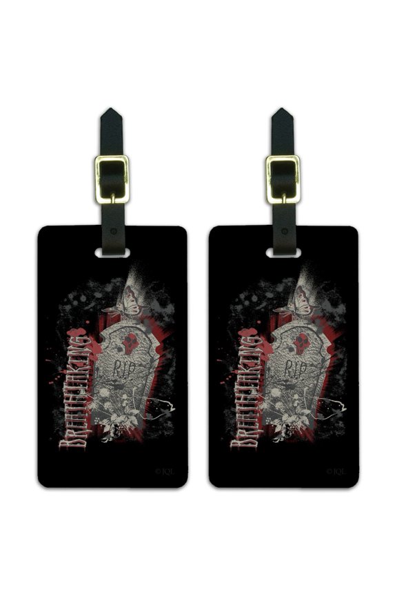 Breathtaking RIP Gravestone Biker Motorcycle Luggage ID Tags Suitcase Carry-On Cards - Set of 2