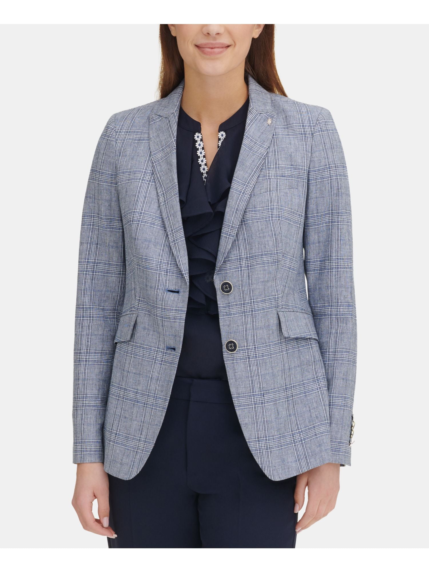 blue plaid blazer women