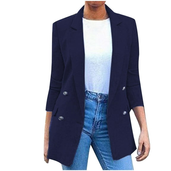 HaoXianJian Plus Size Blouses for Women Jackets Dressy Casual 2025 Solid Color Blazers Button Long Sleeve Lapel Dressy Tops for Women Business Outfits Office Work Suit with Pockets 3X-5X