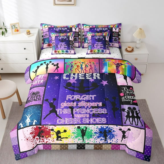 Erosebridal Princess Cheerleading Bedding Sets Twin Size,Watercolor Splash Comforter Sets with Sheets,Sport Room Decorative,Lightweight,7-Piece
