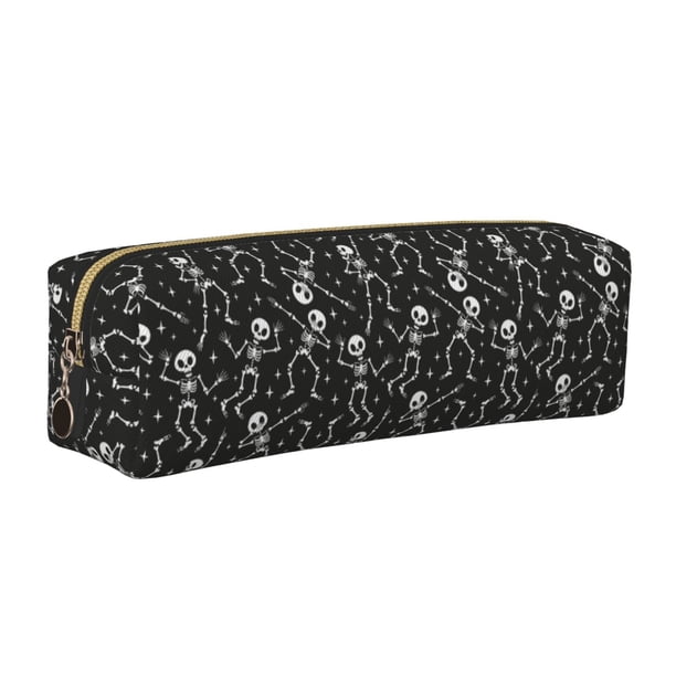 Fotbe Retro Skeleton Dancing On Halloween Party Estuche para Lápices de Cuero con Estampado, Estuche con Cremallera Resistente, Organizador Compacto y Elegante para Papelería