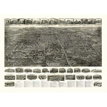 - Historic Map of Manchester Connecticut 1914 Hartford County Poster Print