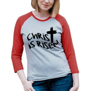 Custom Party Shop Womens Christ is Risen Religious Easter Raglan Shirt