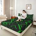 thumbnail image 4 of Manfei Modern Abstract Lines Twin Sheet Sets 3pcs, Green Black Twin Fitted Sheet, Geometry Aesthetic Flat Sheet, Breathable Room Decor, 4 of 7