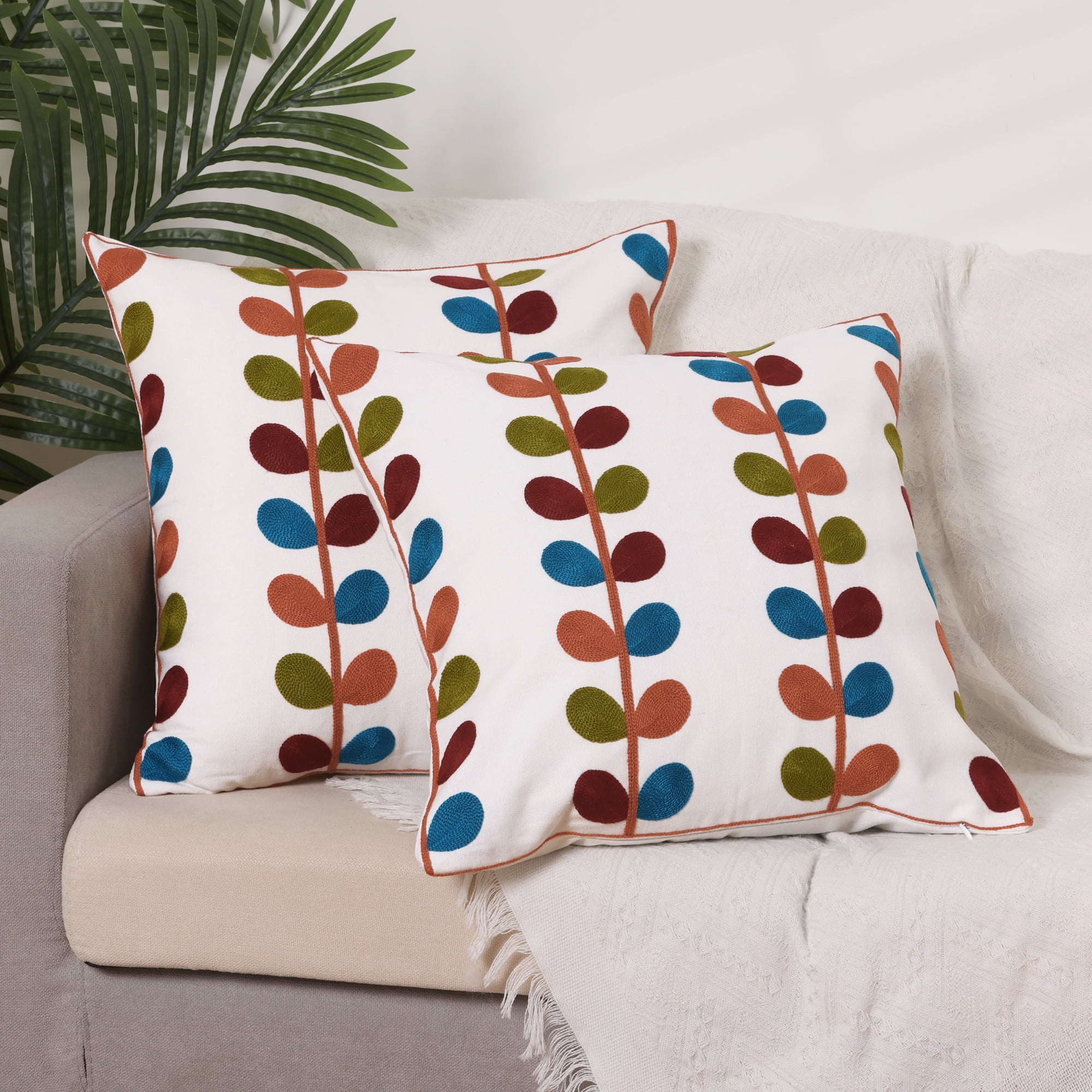 Unique Bargains Embroidered Square Couch Cushion Decorative Throw Pillow Covers (2 Count) Leaf 18" x 18"