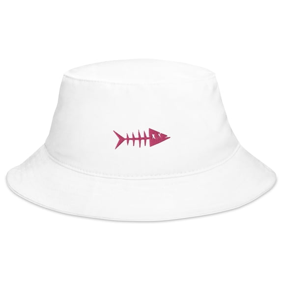 Clishirt Adult Unisex Embroidered Red Fish Cotton White Bucket Hat