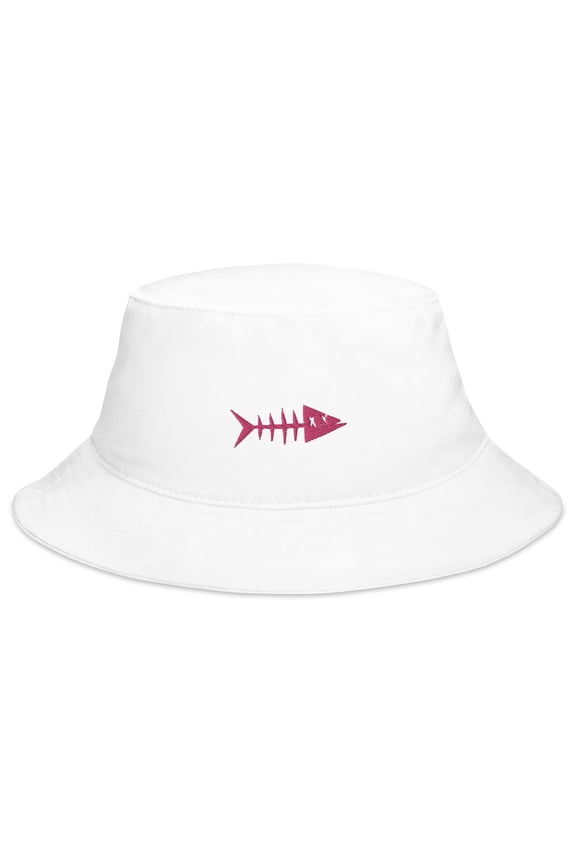 Adult Unisex Embroidered Red Fish Cotton White Bucket Hat